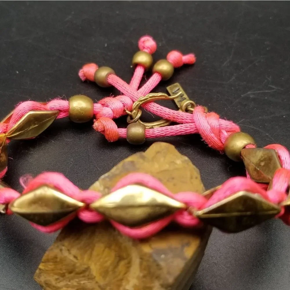 Vm designer pink barbie twine gold over silver bracelet B831